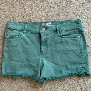 Loft green jean shorts, size 8/29.